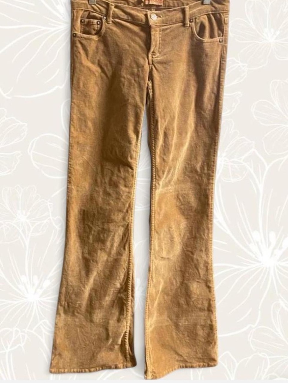Vintage Y2K BISOU BISOU Camel/ Tan Velour Low Rise Flare Leg Pants Size 2